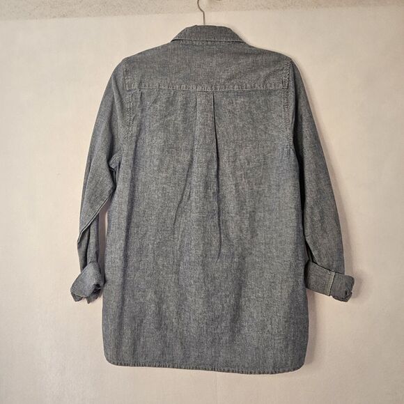 GUESS Chambray Denim Long Sleeve Buttom Down Sz M Shirt Women Sheer Panel - Picture 2 of 6